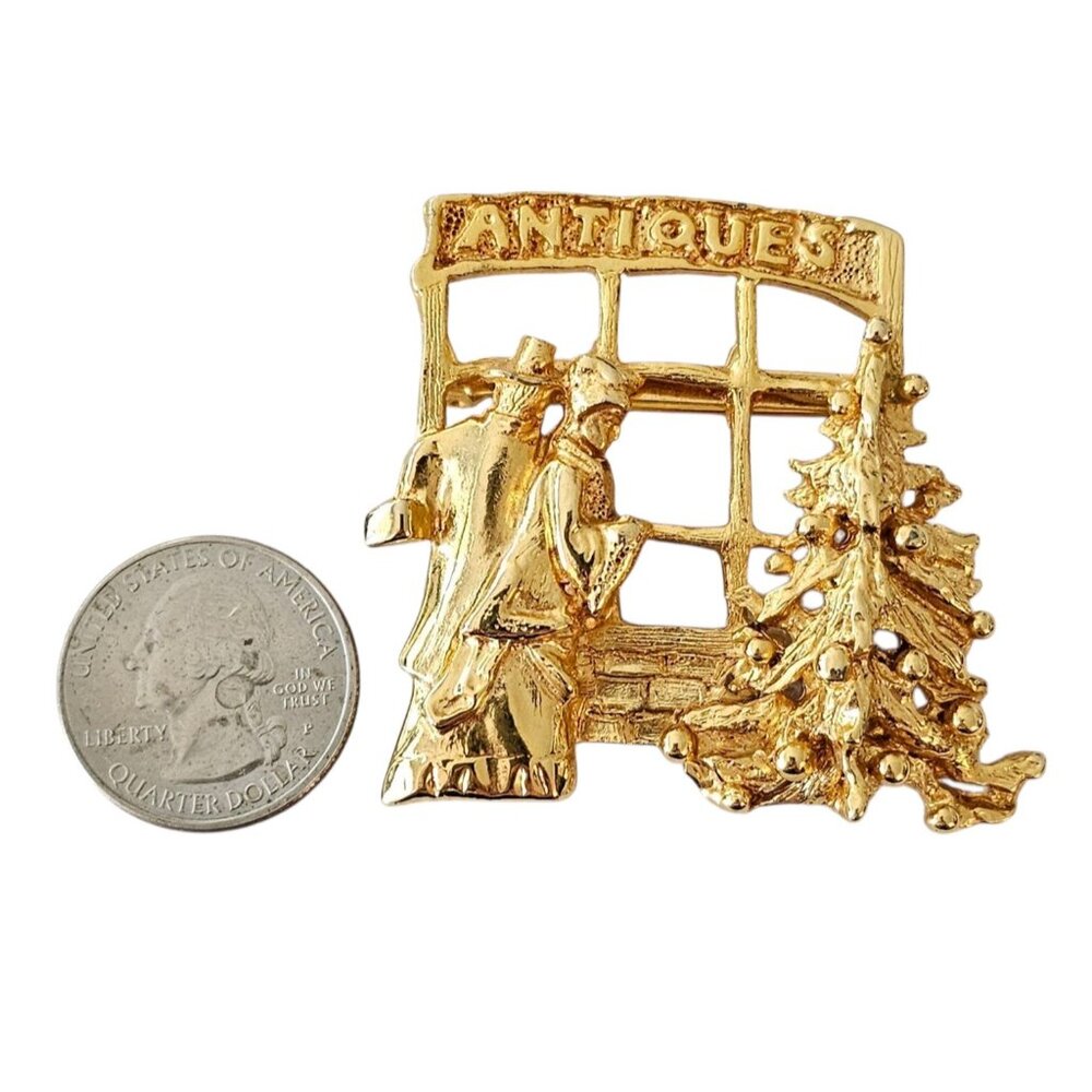 Raffine Gold Tone Brooch Antiques Store Christmas Shoppers Pin, Signed - Picture 5 of 7